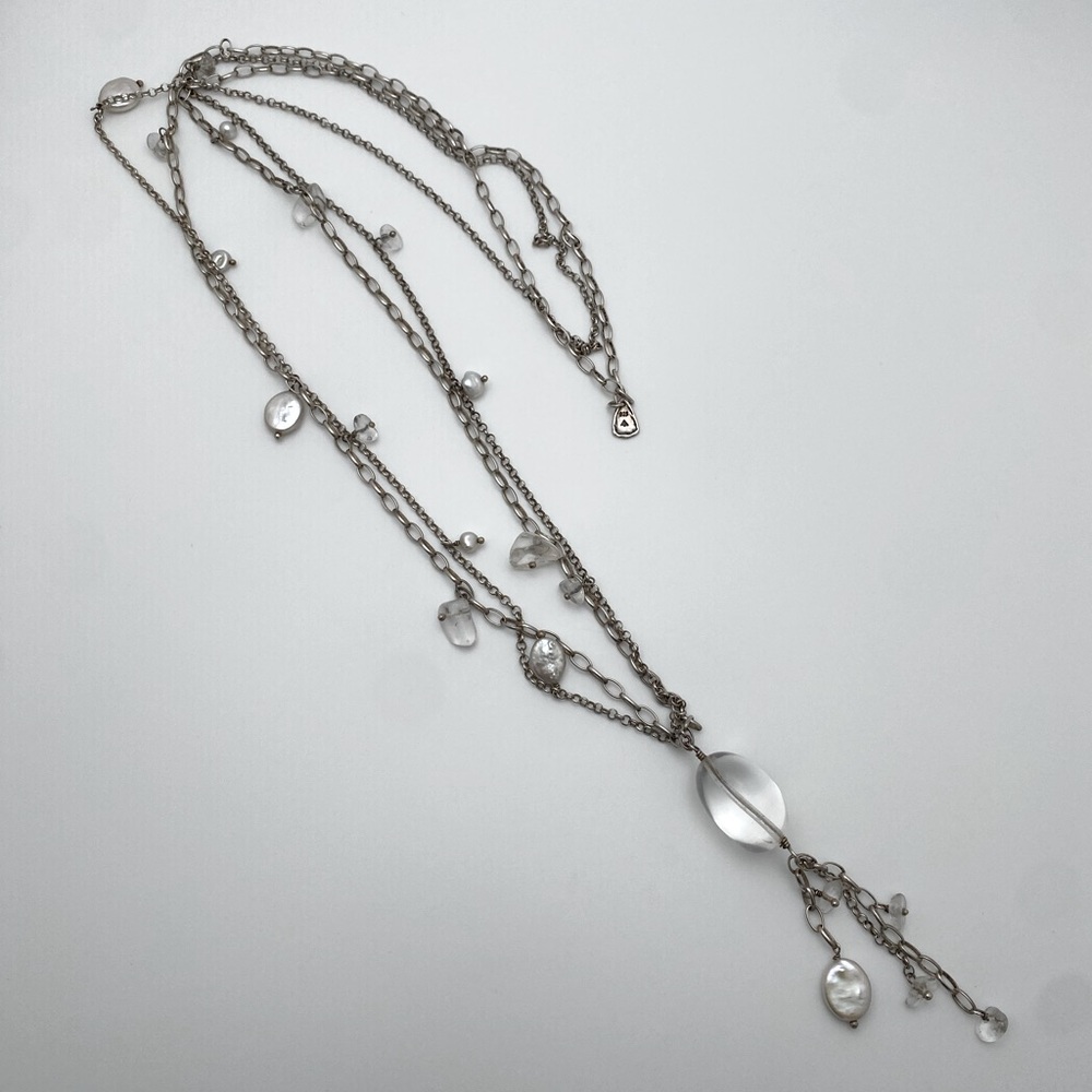 Silpada Sterling Silver 925 Pearl Quartz Gemstone Long Double Chain Necklace